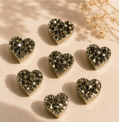 Premium Mini Natural Pyrite Druzy Hearts