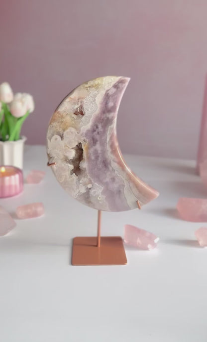 Beautiful Pink Amethyst Moon Carving -A