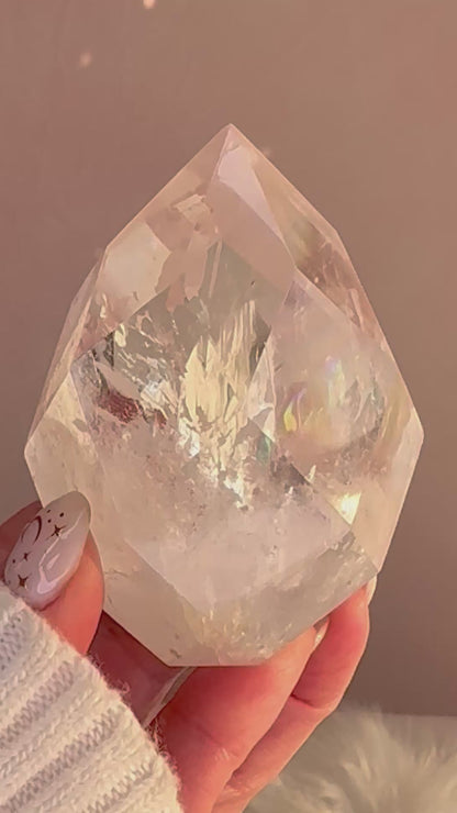 Rainbow Lemurian Faceted Freeform • Prism Cut Quartz with Flashing Rainbows