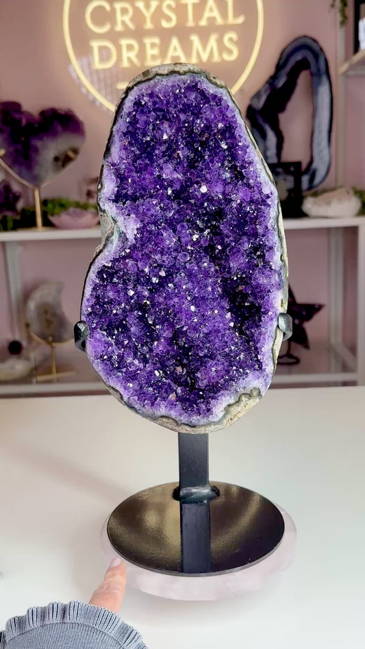 Uruguay Amethyst Geode on Stand | Deep Grape Jelly Purple | 13 Inches