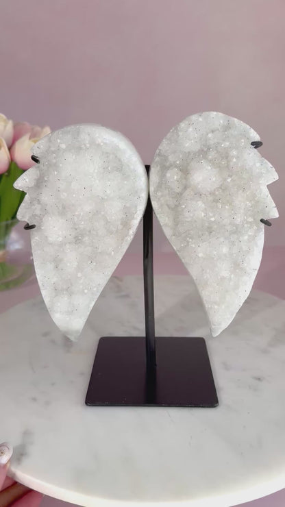 White Amethyst Druzy Angel Wings