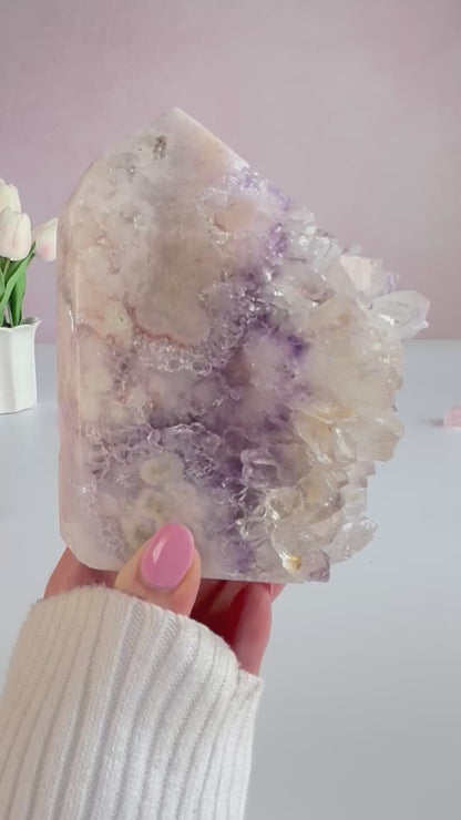 Dreamy White & Lavender Amethyst Druzy Freeform | Sparkling Lavender Crystal Cluster