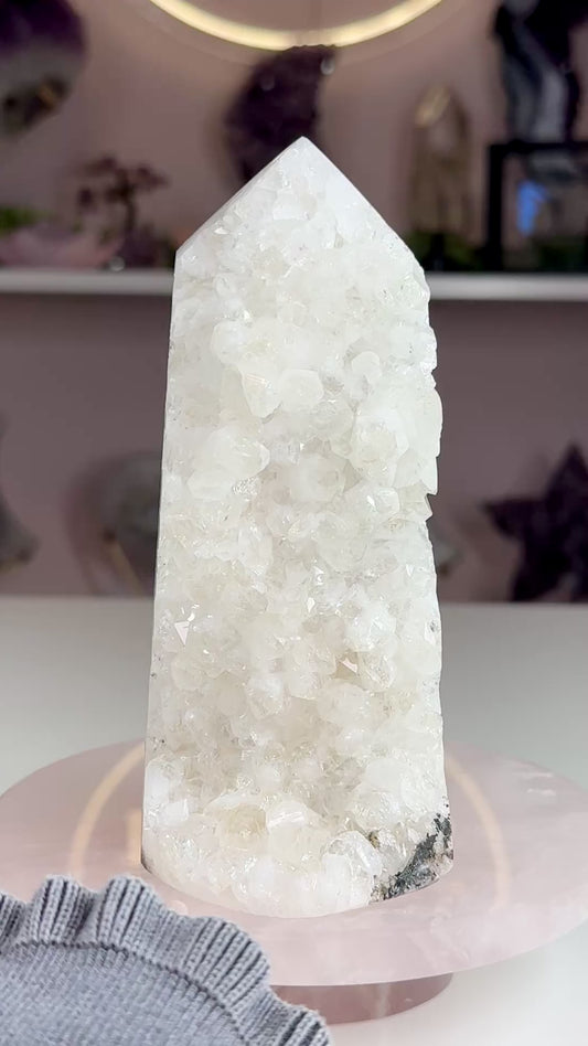 Beautiful Sparkling White Calcite Crystal Cluster Tower