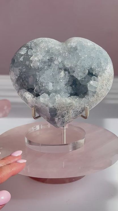 Celestite Heart Crystal | Sparkling Blue Celestite Heart on Stand