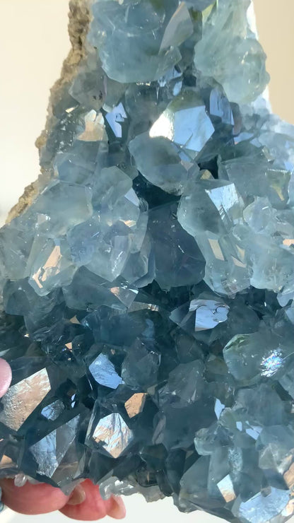 Celestite Cluster – Ocean Blue Self-Standing Crystal Geode