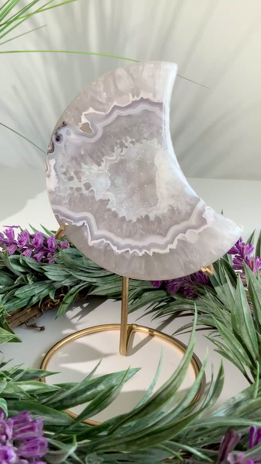 Agate Moon with Druzy -F