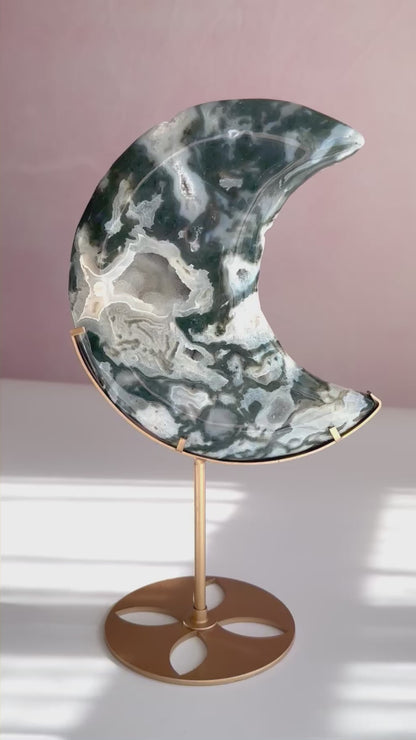 Large Beautiful Moss Agate Moon-A