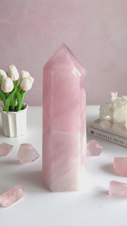 💗 Bubblegum Pink Rose Quartz Tower – 8.1 lb Statement Piece