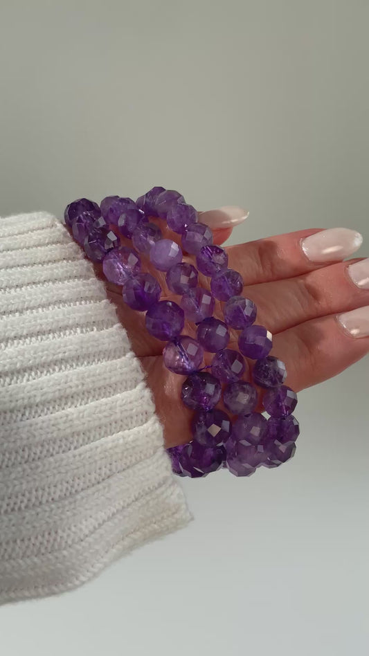 Faceted Amethyst Bracelet – 7mm Crystal Bead Bracelet | Peace, Calm & Intuition