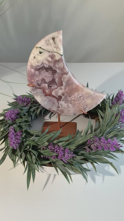 Pink Amethyst Druzy Moon on Stand — Ethereal Statement Piece