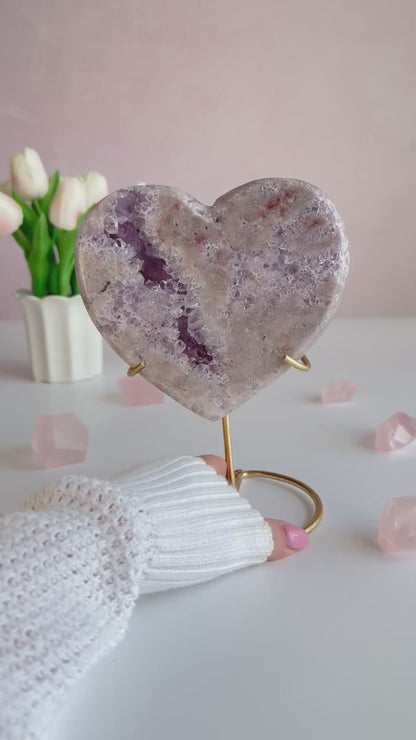 Beautiful Pink Amethyst Heart with Druzy