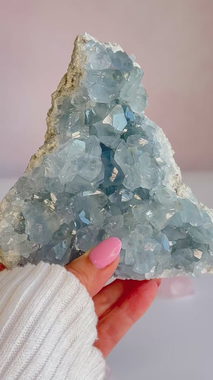 Celestite Cluster – Ocean Blue Self-Standing Crystal Geode