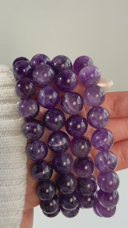Amethyst Crystal Bracelet – 8mm Natural Amethyst Bead Stretch Bracelet | Calm & Intuition