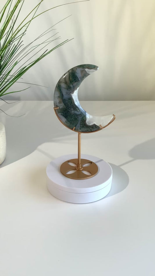 Moss Agate Moon with stand -04