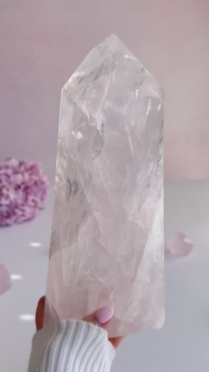 💗 Beautiful Icy Rose Quartz Tower | One-of-a-Kind Statement Piece