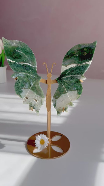 Moss Agate Butterfly Carving