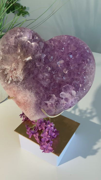 Rare Amethyst in Pink Amethyst Heart — Statement Piece
