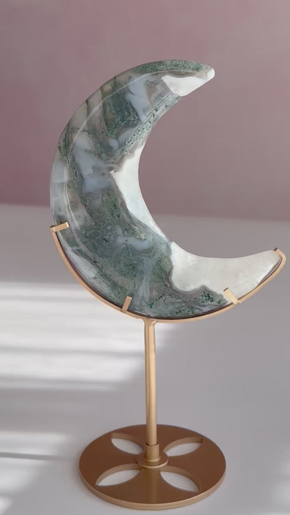 Moss Agate Moon with stand -04