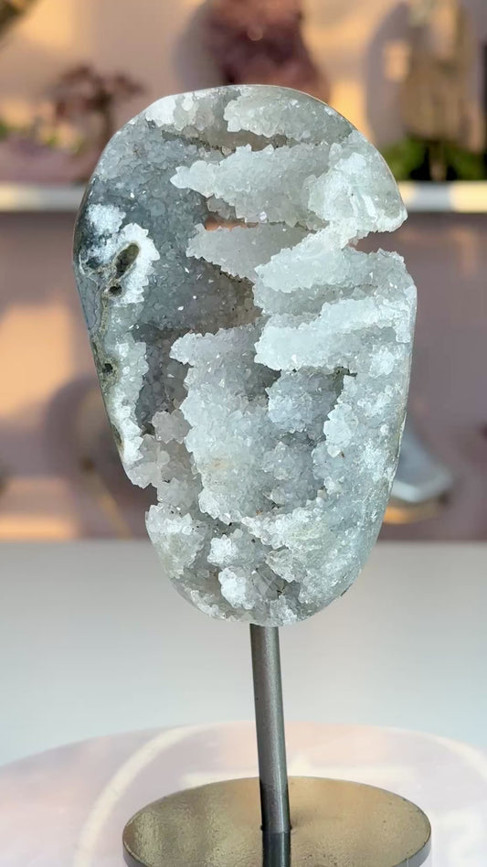 Uruguay White Druzy Quartz Geode | Sparkling Natural Crystal Formation