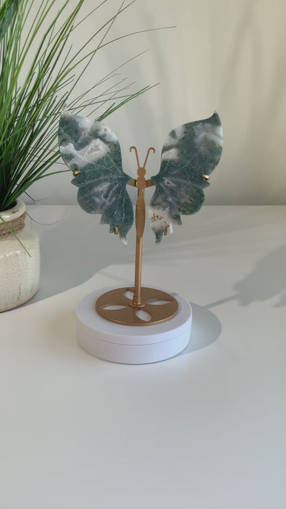 Beautiful Moss Agate Butterfly on Stand-C
