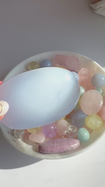 Blue Chalcedony Palm Stone- Calm
